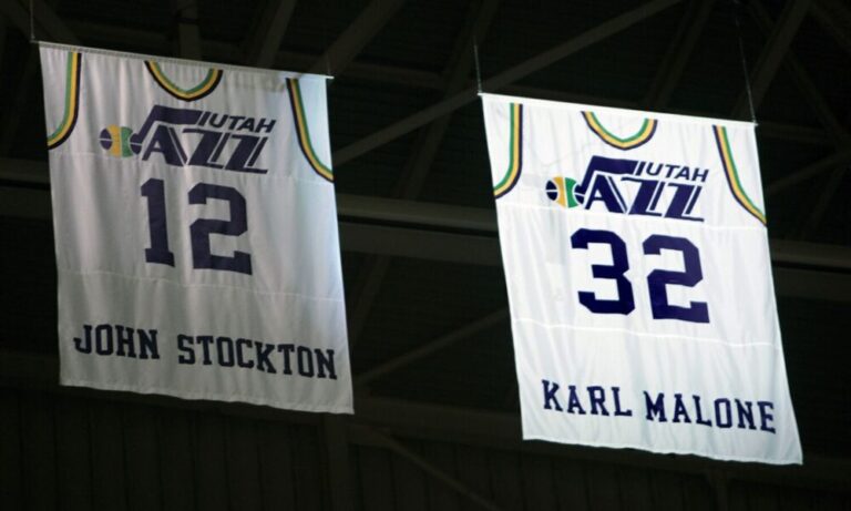 Stockton y Malone, los dos líderes de las camisetas retiradas del Utah Jazz.
